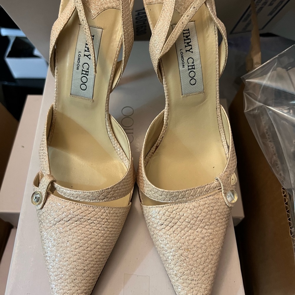 Jimmy Choo Pink Glitter sling back pump